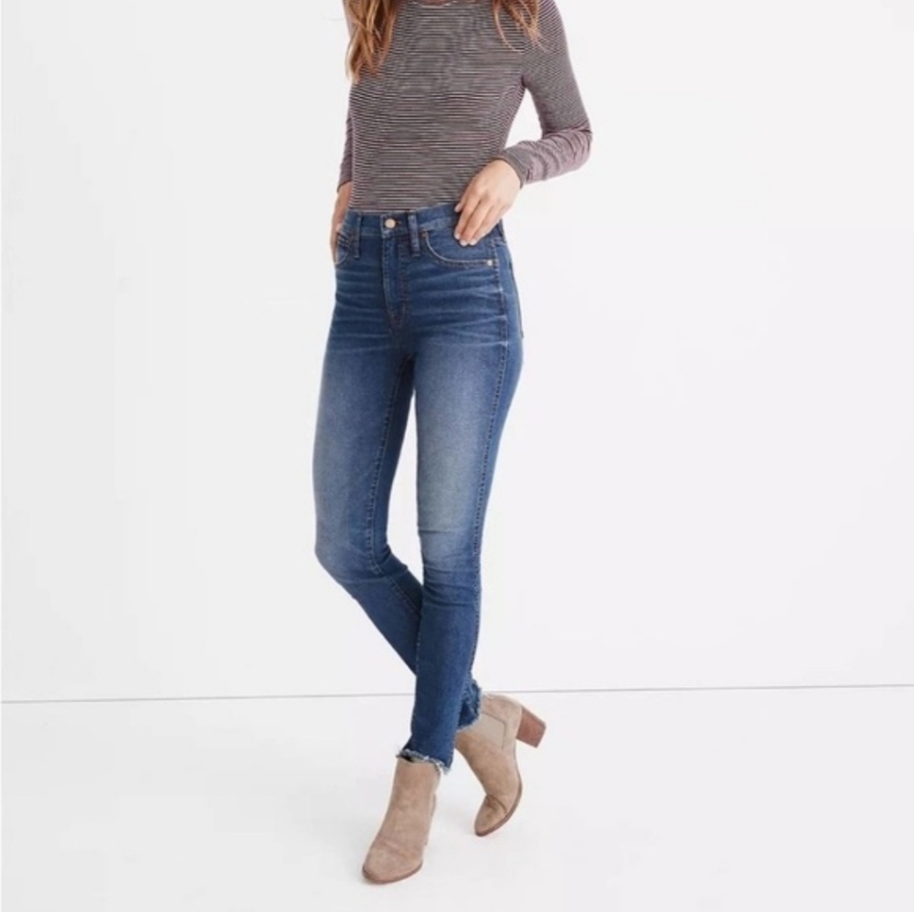 Madewell 10” High Rise Raw Hem Skinny Jeans Dark Wash 31T